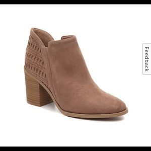 Madden Girl Chayene Suede Chunky Heel Bootie in Taupe in size 6